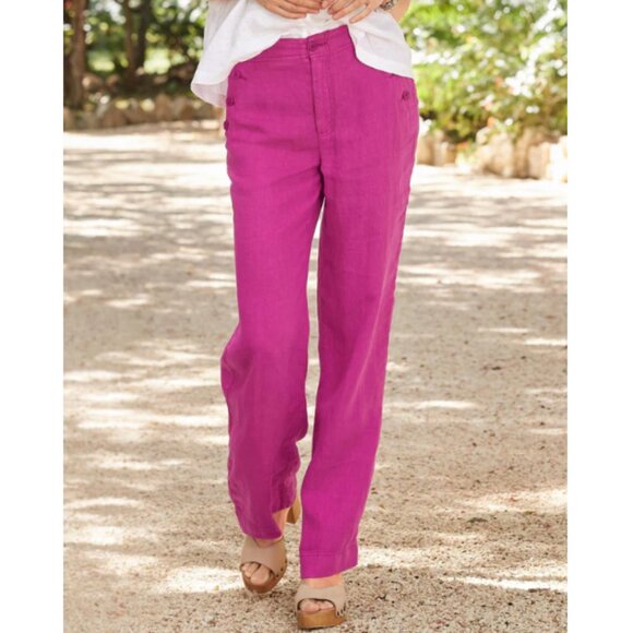 Sundance Oaklee Easy Linen Pants NWT in Fuchsia Pink 2 Petite - Picture 1 of 11